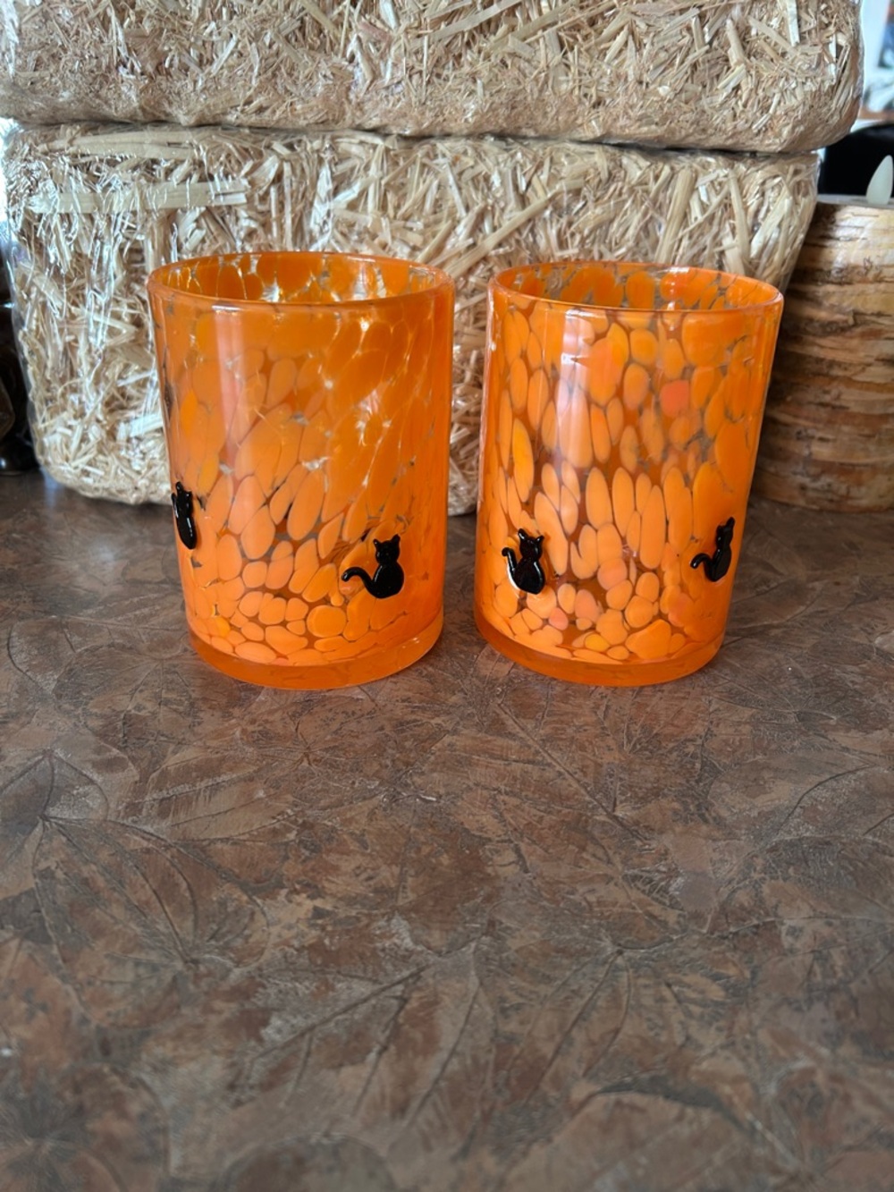 Halloween 🎃 Black Cat Embossed Glass Tumblers Set of Two